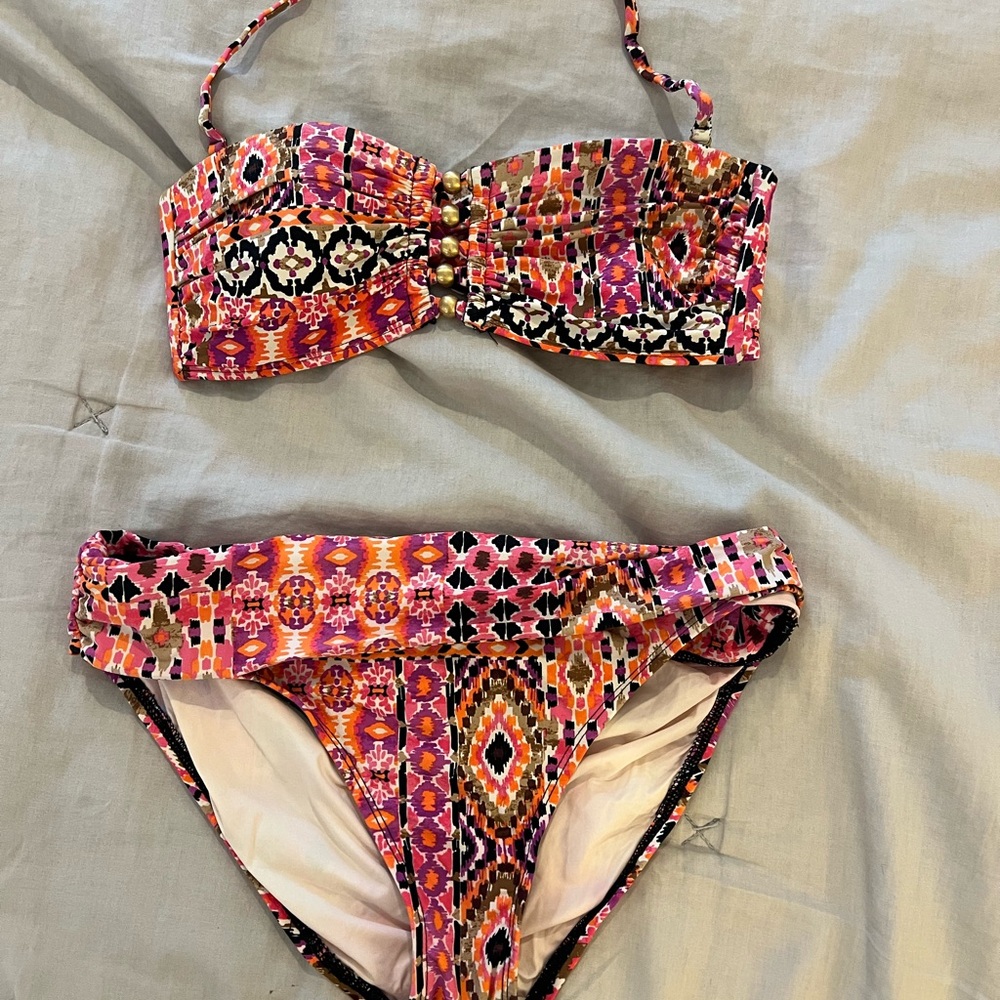 La Blanca Pink Orange Purple Patterned Bandeau Bikini